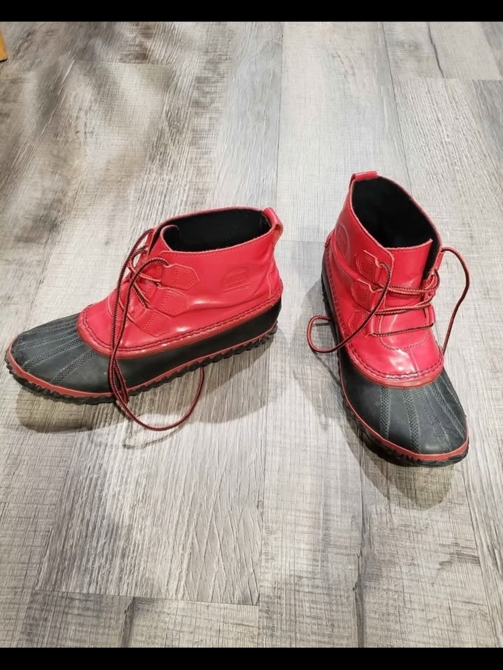 Women's Red and Black Duck Boots
